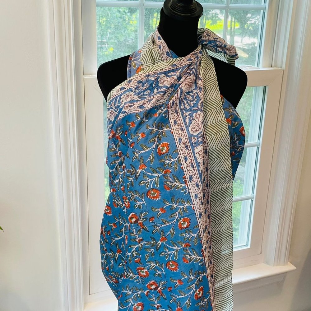 BRAND NEW Cotton Sarong Block Print Sarong Pareo Cotton Boho Scarf Sarong